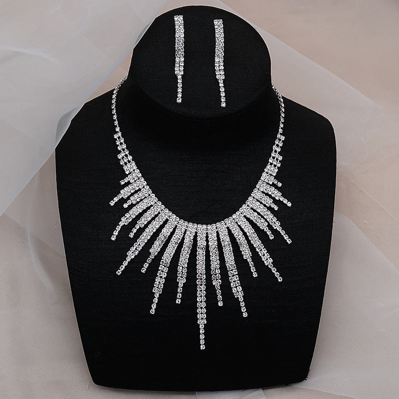 Rhinestone Necklace Earrings Elegant Set