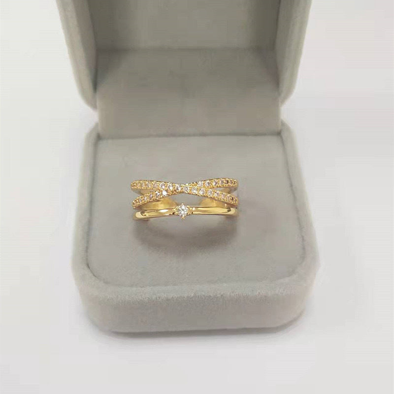Micro-inlaid Zircon Ring Cross Switchable Index Finger Ring