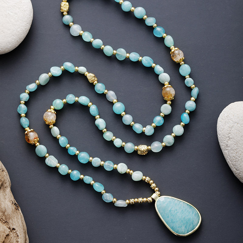 Natural Stone Bohemian Handmade Beaded Pendant Necklace