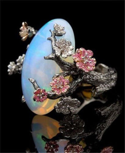 Plum Blossom Opal Unique Ring