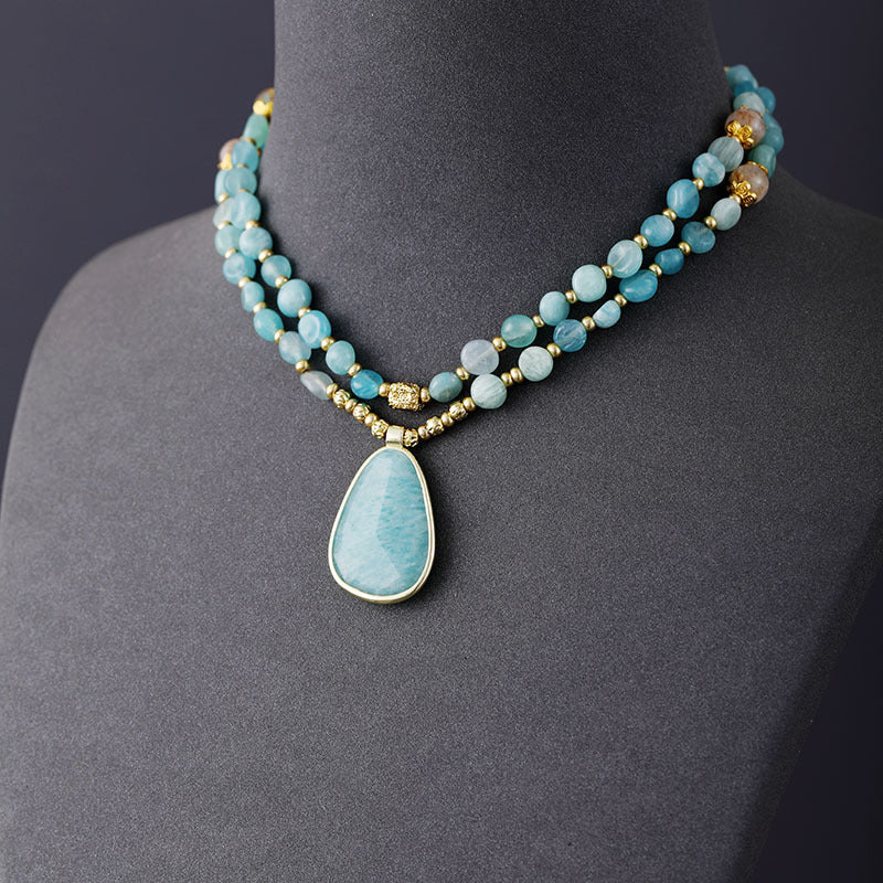 Natural Stone Bohemian Handmade Beaded Pendant Necklace