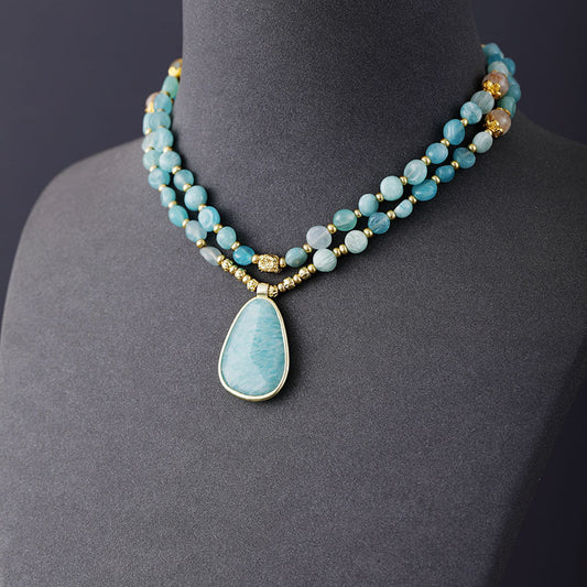 Natural Stone Bohemian Handmade Beaded Pendant Necklace