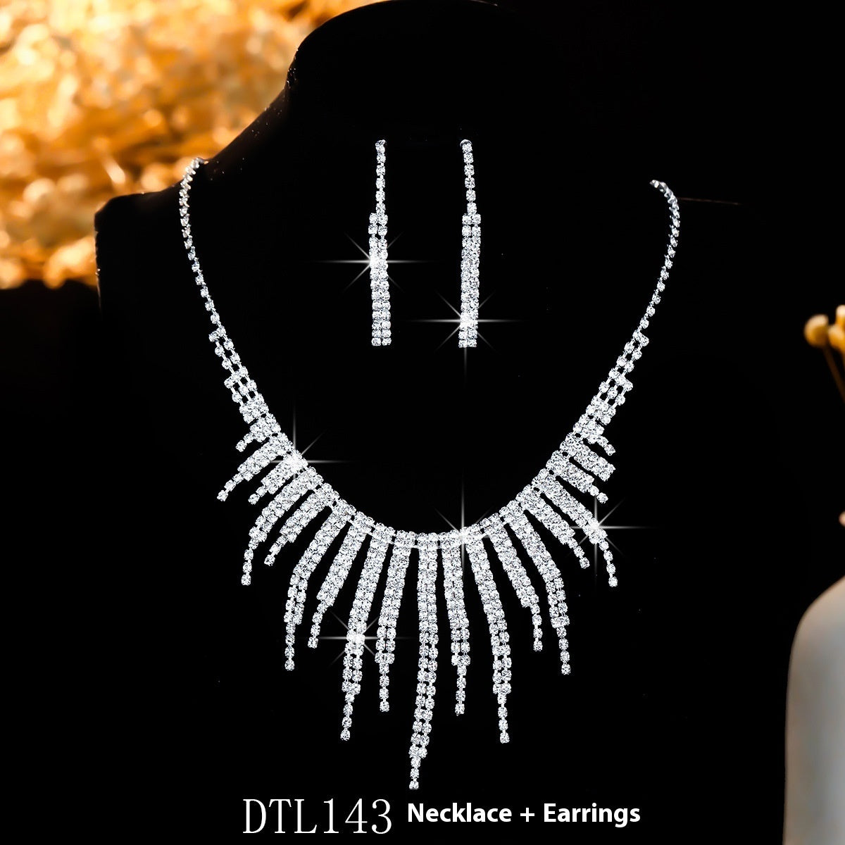 Rhinestone Necklace Earrings Elegant Set