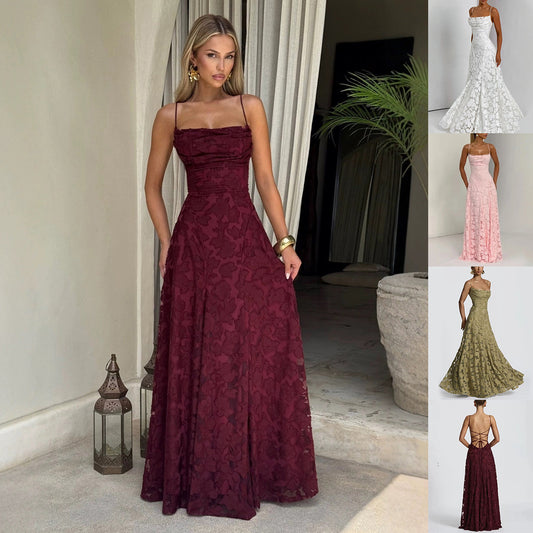 Slim-fit Sling Backless Lace Up Design Dress