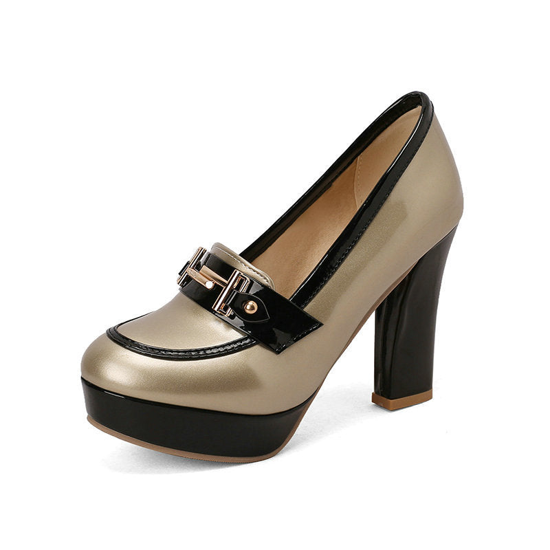 Chunky Heel High Heel Leather Shoes