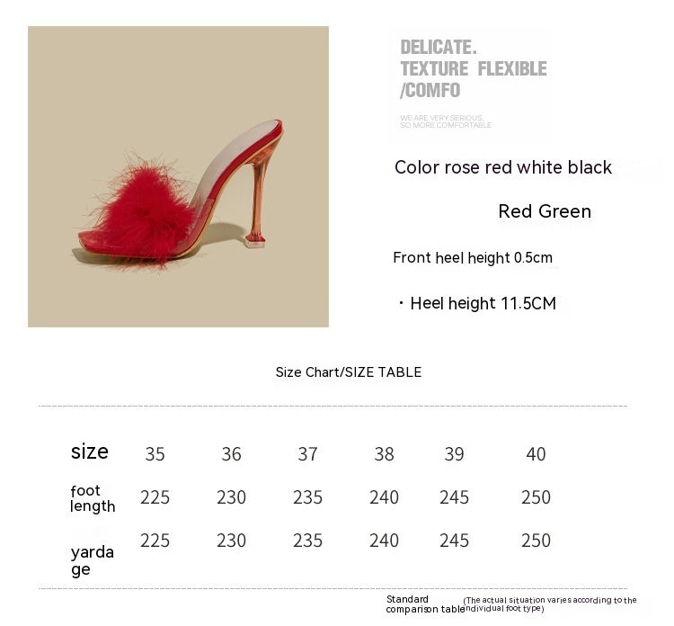 Furry Transparent Broadband Crystal Heel Stiletto