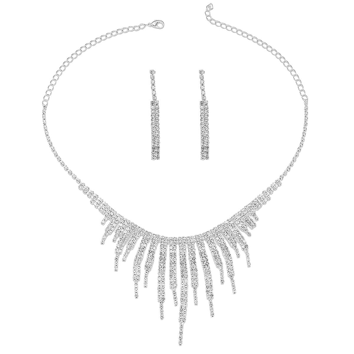 Rhinestone Necklace Earrings Elegant Set