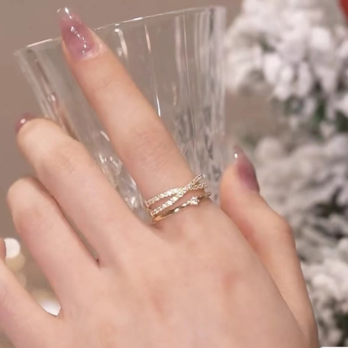 Micro-inlaid Zircon Ring Cross Switchable Index Finger Ring