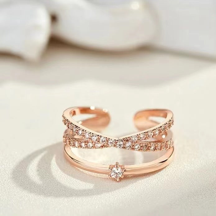 Micro-inlaid Zircon Ring Cross Switchable Index Finger Ring