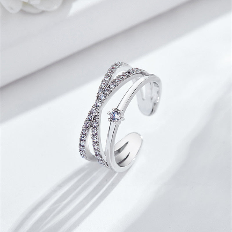 Micro-inlaid Zircon Ring Cross Switchable Index Finger Ring