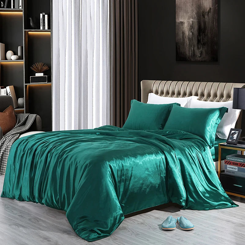 Luxury Satin Bedding Set in Gold and Red
