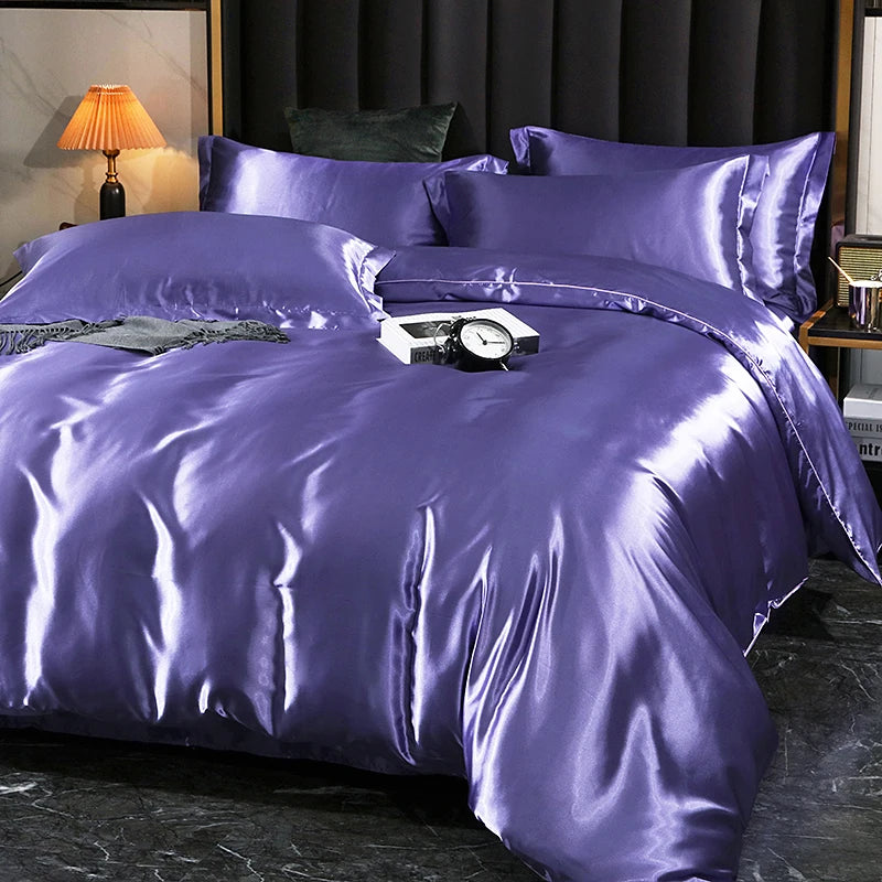 Luxury Satin Bedding Set in Gold and Red