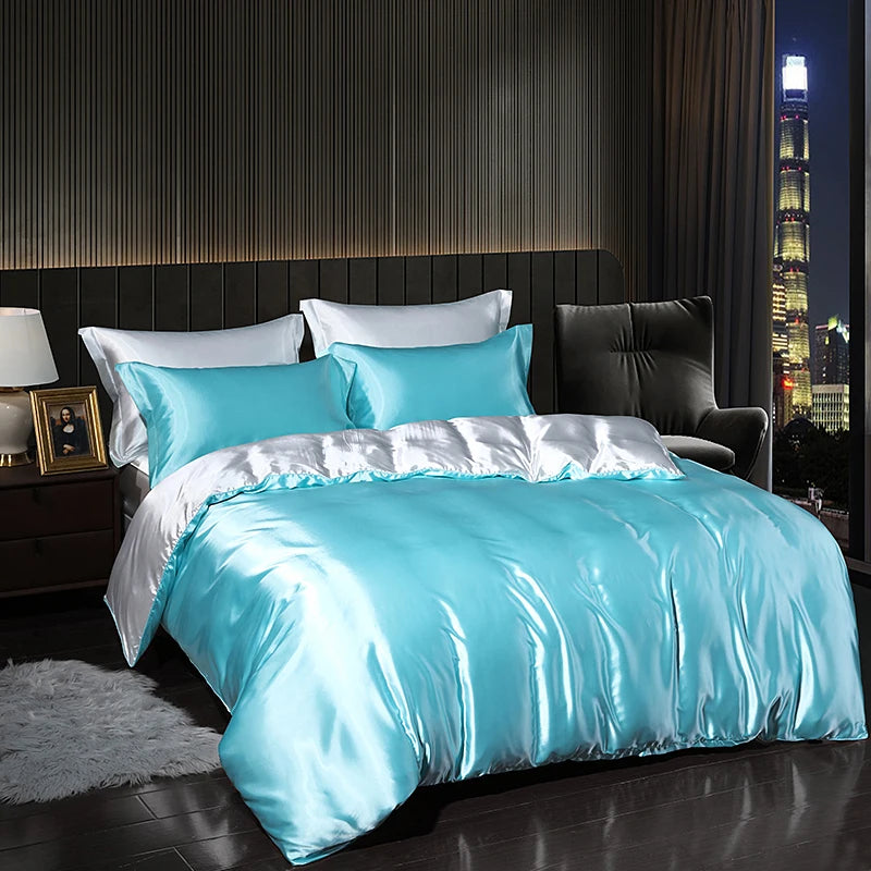 Luxury Satin Bedding Set in Gold and Red