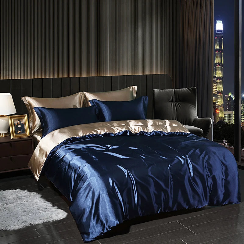Luxury Satin Bedding Set in Gold and Red