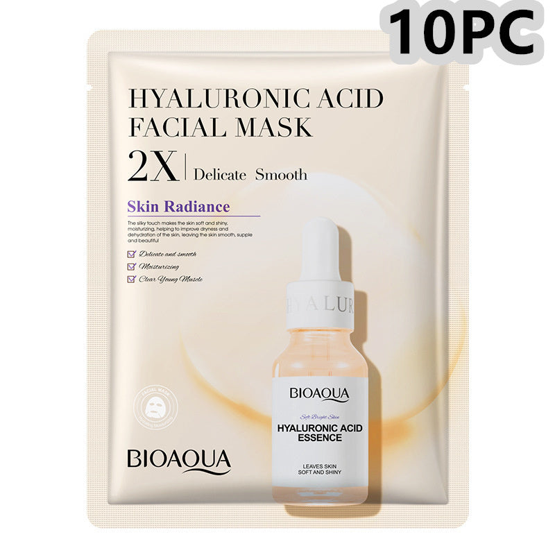 BIOAQUA Hyaluronic Acid Facial Mask Pack featuring 10 collagen face masks for radiant skin care