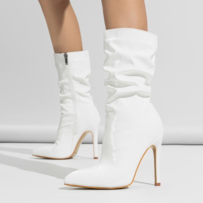 Patent Leather High Heel Pointed Boots