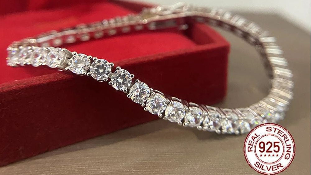 Real 925 Sterling Silver Bracelet - Tennis Bracelet Style