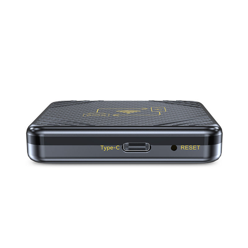 CarPlay Android box for cars featuring USB Type-C port and reset button for easy connectivity