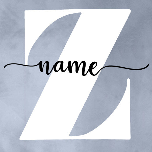 Custom baby name bodysuit featuring a large initial letter and stylish script for personalized gifts