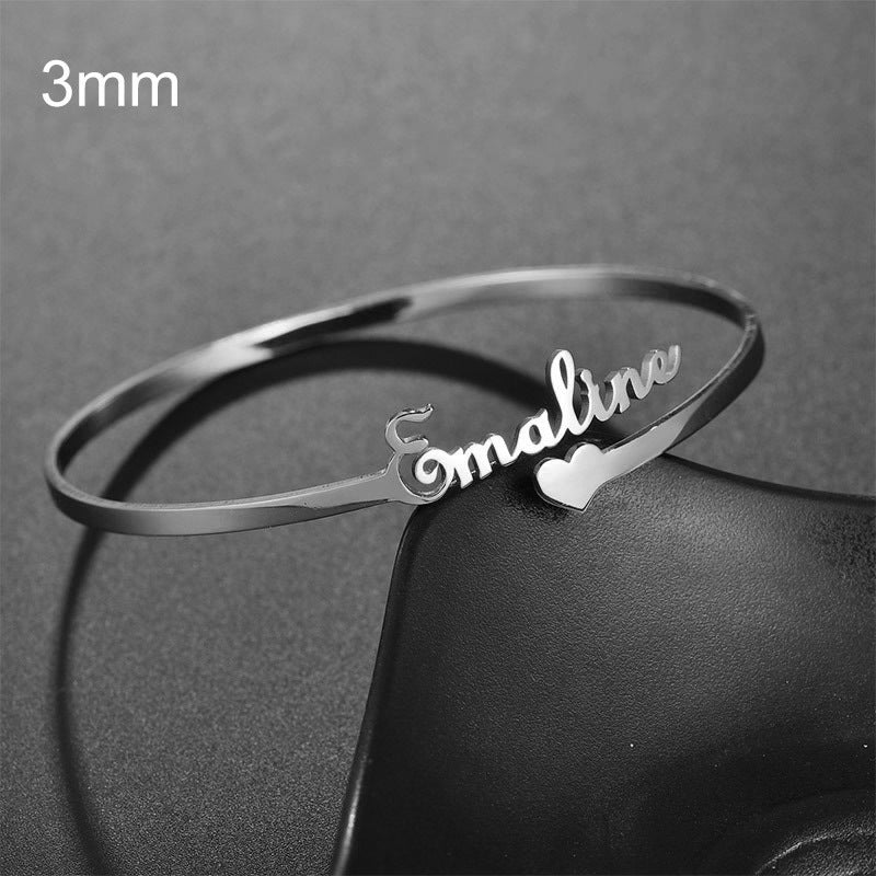 Youbuyforme custom name bracelet in silver featuring personalized name with a heart design
