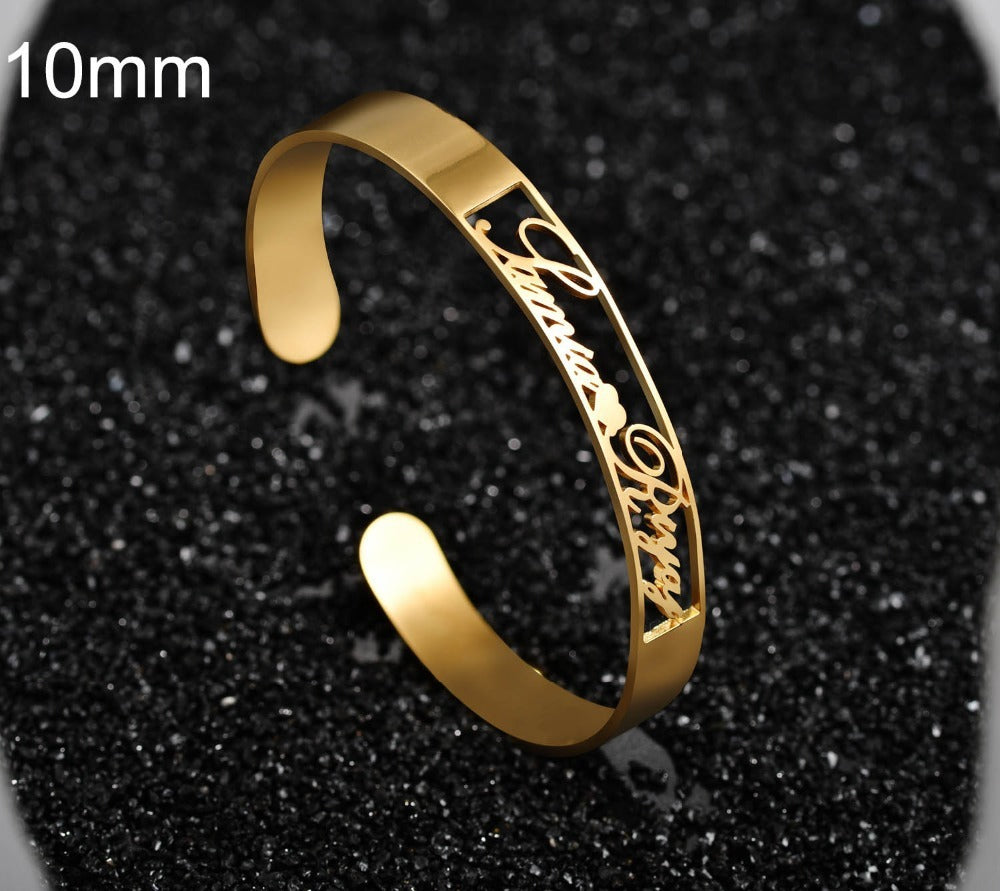 Elegant gold custom name bracelet featuring personalized engraving for a unique gift