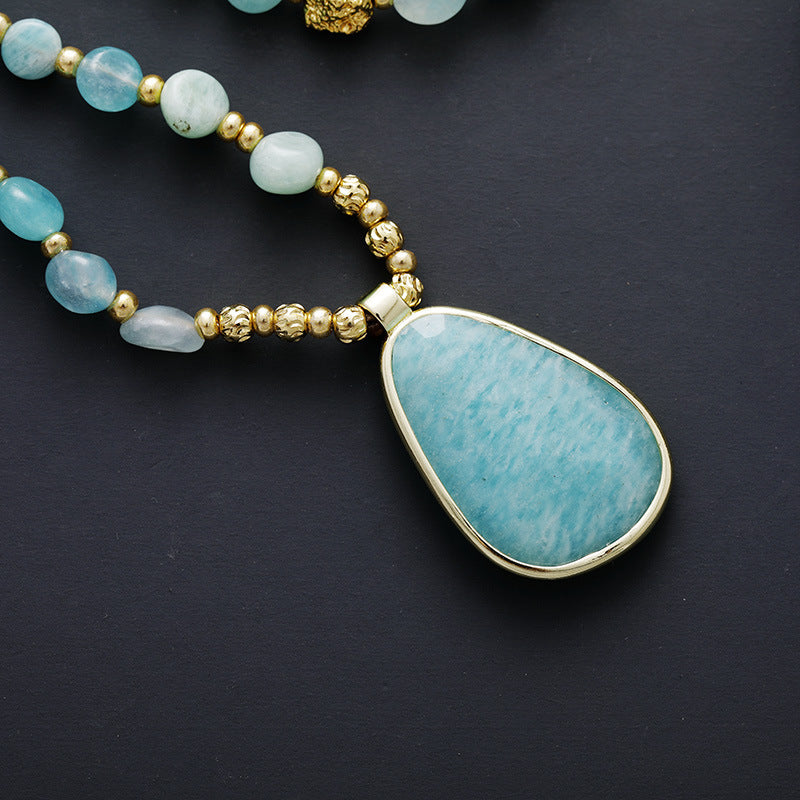 Natural Stone Bohemian Handmade Beaded Pendant Necklace