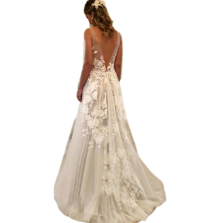 Slim-fit Lace Wrapped Shoulder Tail Wedding Dress