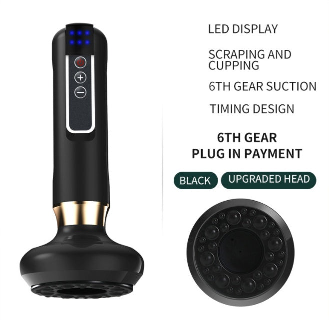 Electric vacuum cupping massager with LED display and multiple suction settings for effective muscle relief