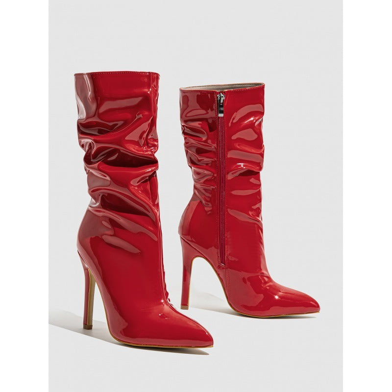 Patent Leather High Heel Pointed Boots
