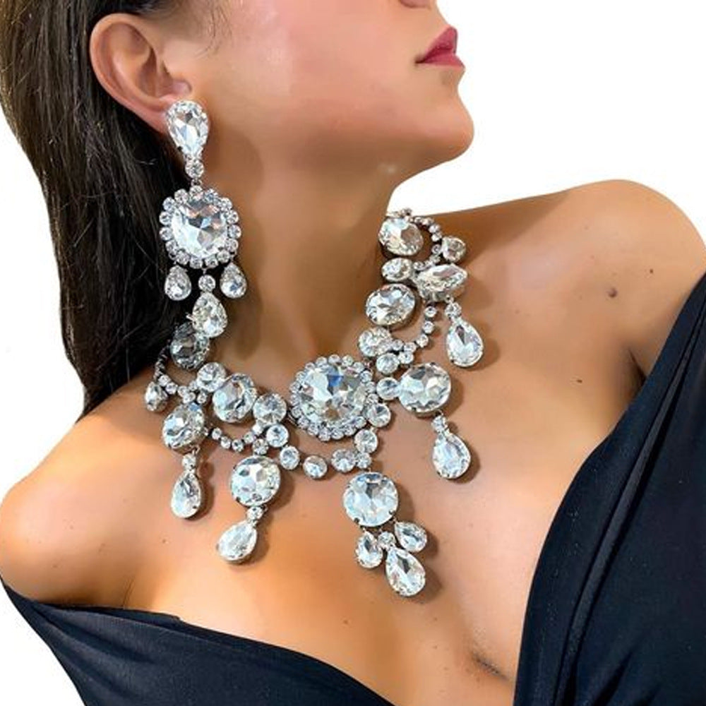 Rhinestone Pendant Necklace Set Fashion