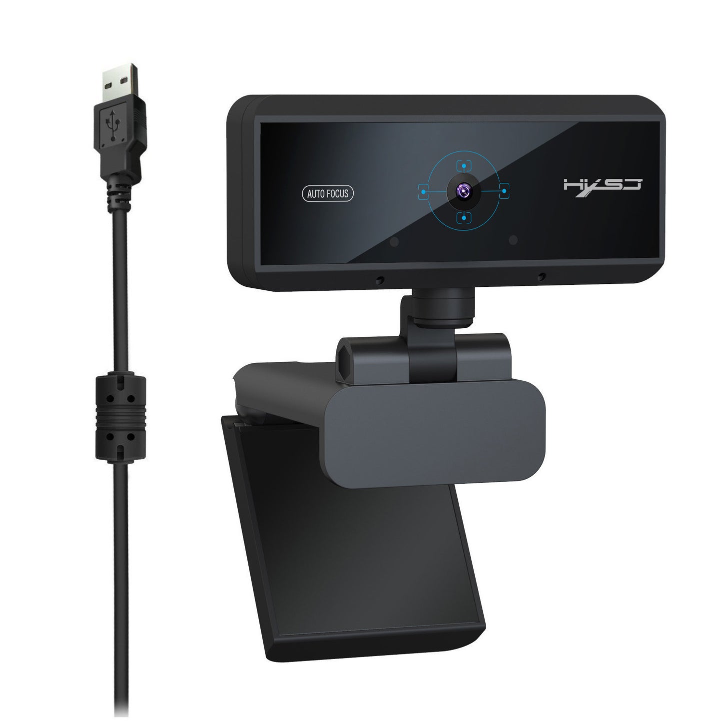 High-quality computer webcam with adjustable clip and USB connection for video conferencing