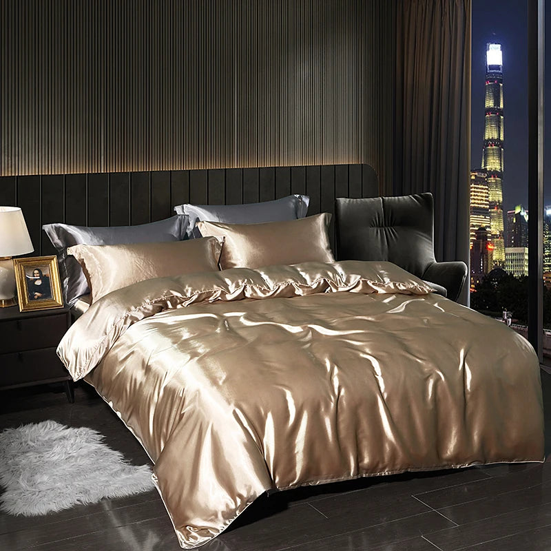 You Buy For Me luxury satin bedding set in elegant gold color for a stylish bedroom look