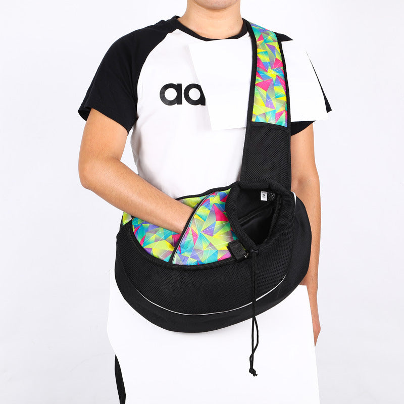 Colorful portable pet carrier bag with comfortable shoulder strap for easy travel with pets