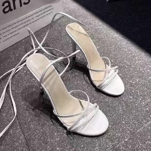 White round toe stiletto heels with delicate straps for stylish women's fashion