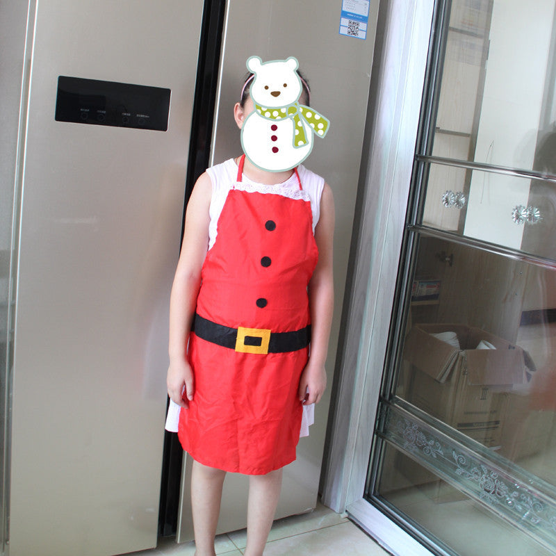 Cute Santa Claus kitchen apron in bright red with black buttons for festive cooking