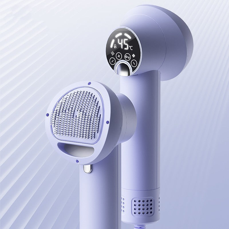 Smart pet hair dryer in lavender color with digital display for efficient drying of pets