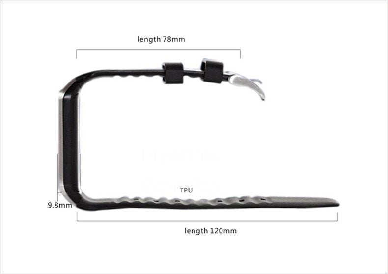 Dimensions of a black smart watch with SIM card showcasing TPU strap length and design