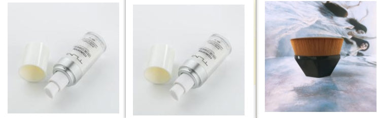 TLM Foundation color changing bottle with pump and brush for customizable skin tone matching