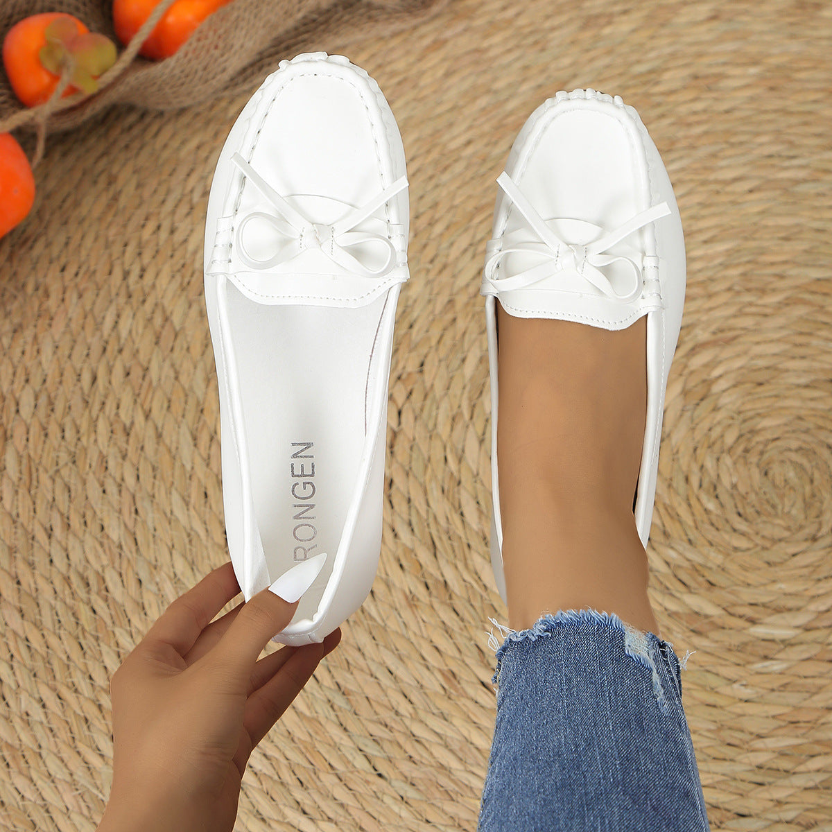 Stylish white loafers with bow detail, perfect comfortable loafers for women for casual outings
